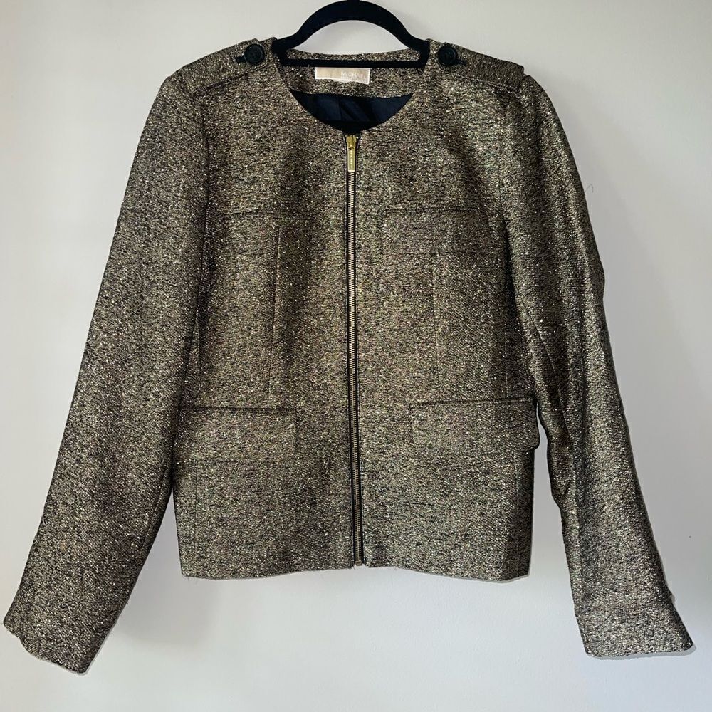 Michael Michael Kors Tweed Pattern Silk Blend Evening Jacket Size 8